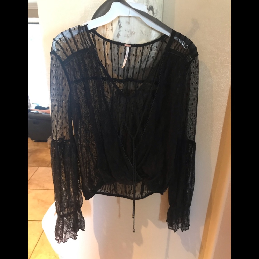 Free people lace sheer blouse